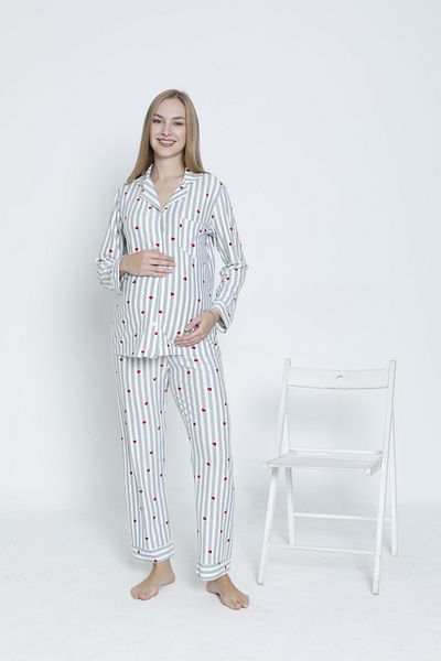 Miss Dünya Lissa Front Buttoned Shirt Collar Suede Velvet Waist Adjustable Maternity and Maternity Pajamas Set