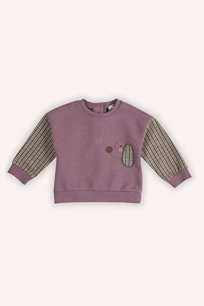 Panço Kız Bebek Baskı Detaylı Gül Kurusu Sweatshirt