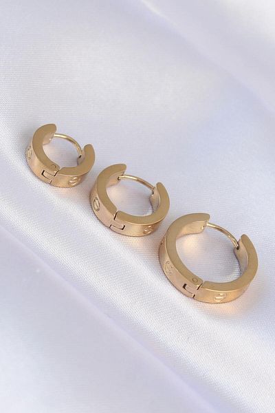 BUTİK AYVİTRİN 316L Steel Gold Color Model 3-Piece Hoop Earrings