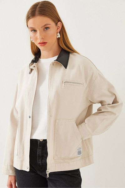 Bianco Lucci Dámská kožená bunda Gabardine s límečkem 2463 60351026