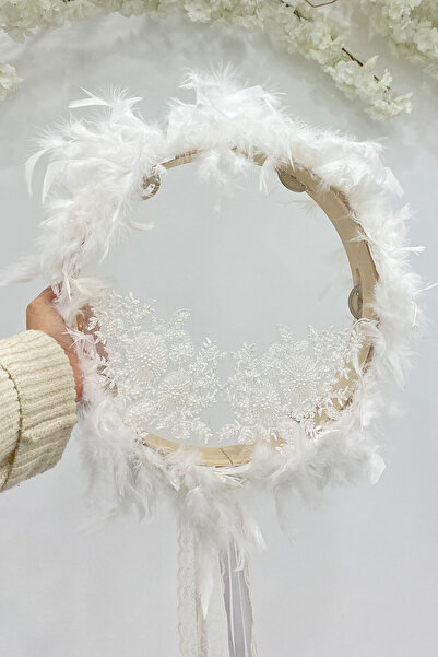 ZEYMERADE Vip Appliqued ريشة الزفاف الدف الأبيض، وصيفة العروس الزفاف الحناء ل...