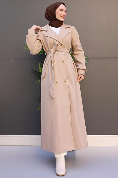 giz astore معطف طويل باللون البيج بـ 6 أزرار