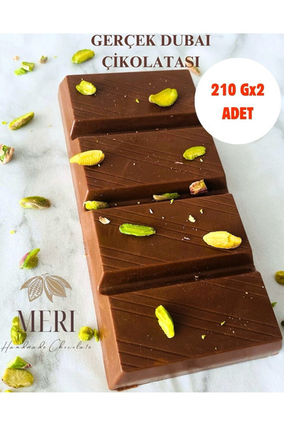 2 ADET GERÇEK DUBAİ ÇİKOLATASI - %70 ANTEP FISTIKLI KADAYIFLI MEŞHUR 210 GRAM EL YAPIMI ÇİKOLATA
