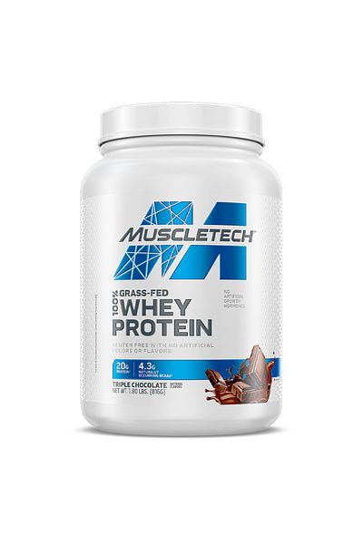 MUSCLETECH 100% Grass-Fed Whey Protein, Triple Chocolate, 1.8 LB