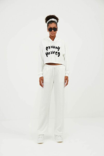 TENA Women's Ecru Hooded Heaven Written Sweatshirt Sweatpants Set