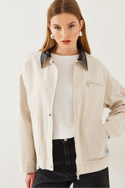 Bianco Lucci Dámská kožená bunda Gabardine s límečkem 2463 60351026