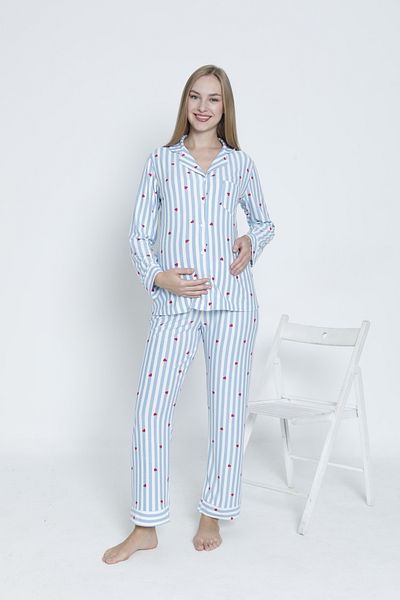 Miss Dünya Lissa Front Buttoned Shirt Collar Suede Velvet Waist Adjustable Maternity and Maternity Pajamas Set