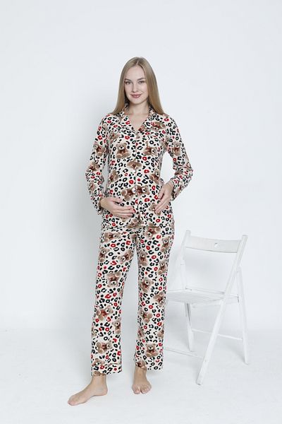 Miss Dünya Lissa Front Buttoned Shirt Collar Suede Velvet Waist Adjustable Maternity and Maternity Pajamas Set