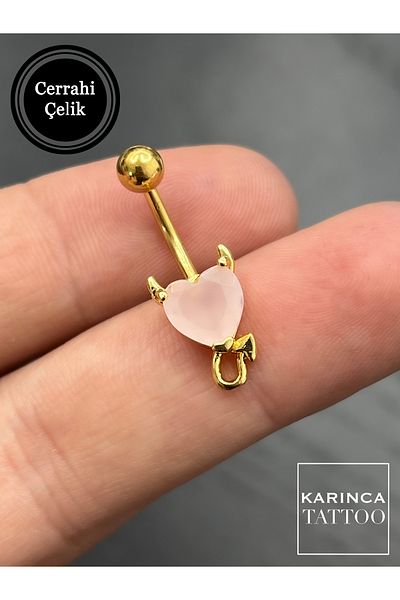 Karınca Piercing Devil Pink Stone Gold Color Gold Piercing Belly Piercing (Surgical Steel)