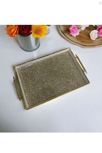 VENON Home Large Size Luxury Gold Glitter Engagement Ring Dowry Tea Coffee Tray