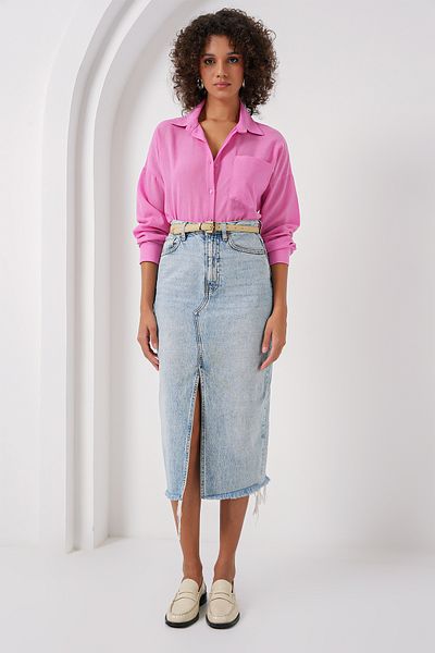 Bigdart 20153 Oversize Pink Linen Shirt - Single Pocket