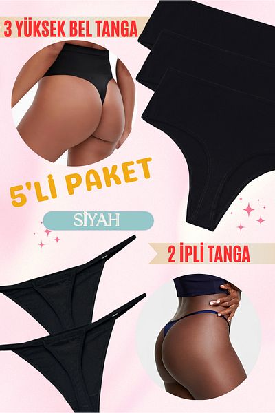 red iç giyim High Waist Strap Cotton Thong 5 Pack - Soft, Stretchy, and Lycra