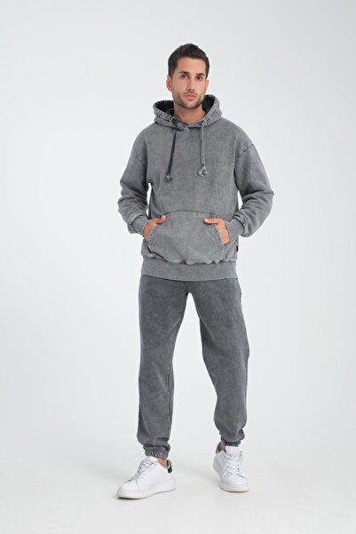 Valiberta Anthracite Color Oversize Raised Men's Tracksuit Set