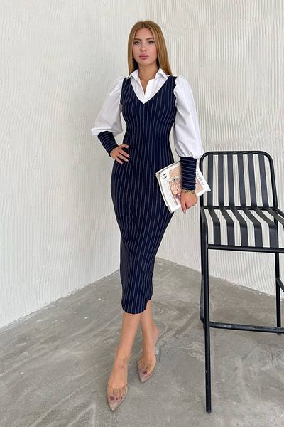 Neşeli Butik cămașă în dungi pentru femei, rochie creion din lycra NBK2173