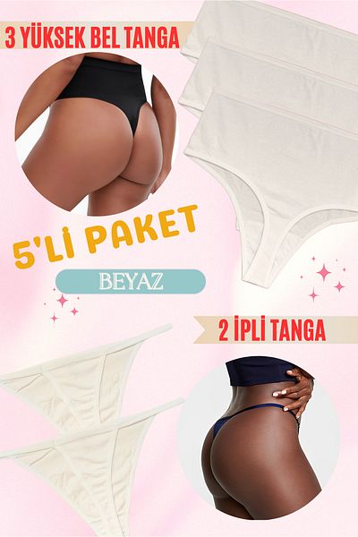 red iç giyim High Waist Strap Cotton Thong 5 Pack - Soft, Stretchy, and Lycra