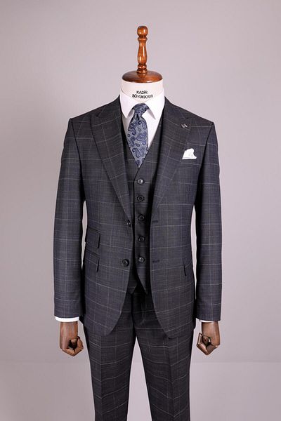 Kadir Büyükkaya Swallow Collar Men's Suit with Vest-Ka1002-0014