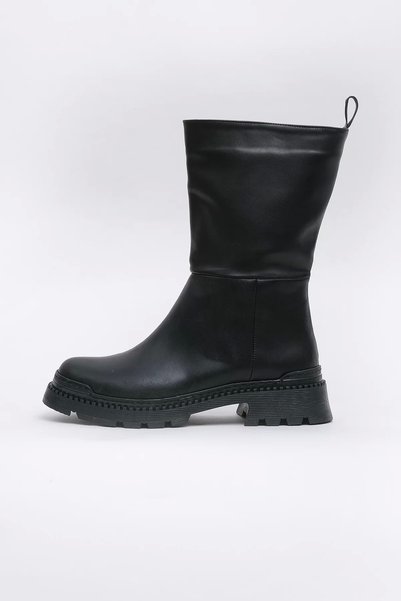 Supermark Capri Vegan Leather Thermal Rubber Black Color Ankle Boots 45027