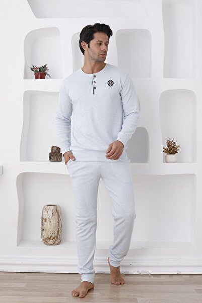 ERDENİZ TEKSTİL Ανδρικό Σετ Πιτζάμες Μακρυμάνικο Ύφασμα Ιντερλοκ με Λογότυπο