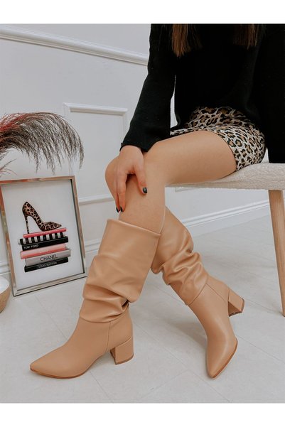 ERVANIN BUTİĞİ Nude Skin (city) Women's Boots with Drawstring Detail
