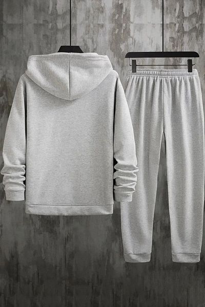 Pink Sky Plus Size Unisex Oversize Gray Tracksuit Bottom Set - Balance Front Printed