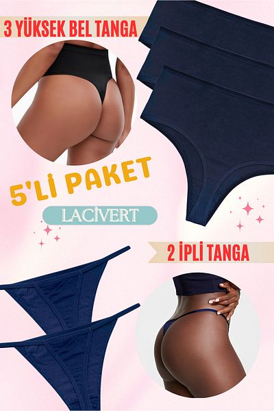 red iç giyim High Waist Strap Cotton Thong 5 Pack - Soft, Stretchy, and Lycra