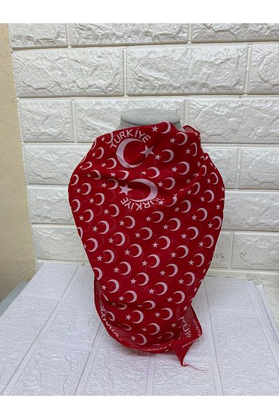 sema aksesuar Unisex Red - White Crescent and Turkey Written Cotton Fabric Scarf - Bandana - 23 April, 29 October