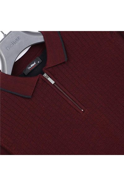Dio Rise Men's Zippered Polo Neck Long Sleeve Knitwear - 180972   - Dark Burgundy