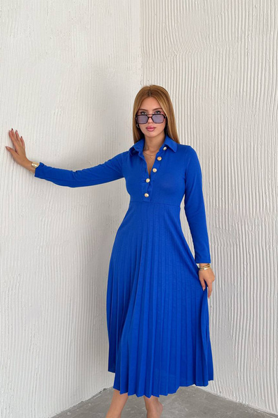 Neşeli Butik Жіноча трикотажна сукня з коміром-стійкою та ґудзиками NBK2167