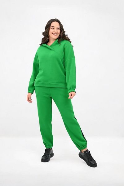 Koza Butik Дамски спортен костюм с качулка и странични райета, размер Plus Size, 8151-25