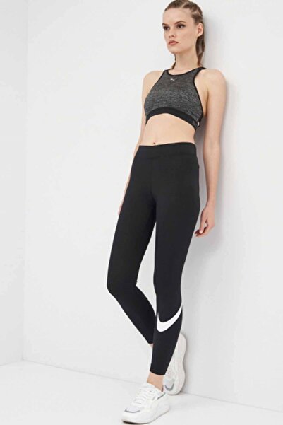 Nike Sportswear Essential Mid-Rise Swoosh Leggings Kadın Tayt CZ8530-010-Siyah