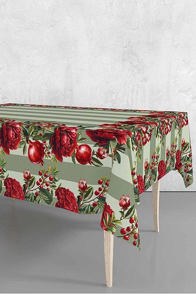 Pilloveland 140*180 cm Pomegranate Patterned Suede Tablecloth
