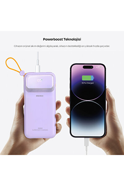 ROSSTECH Rs-500 20.000mah 22.5W PD Powerbank Dijital Ekranlı 6 Portlu Dahili Çift Kablolu