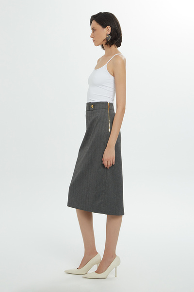 GİZİA Fermuarlı Midi Gri Kalem Etek