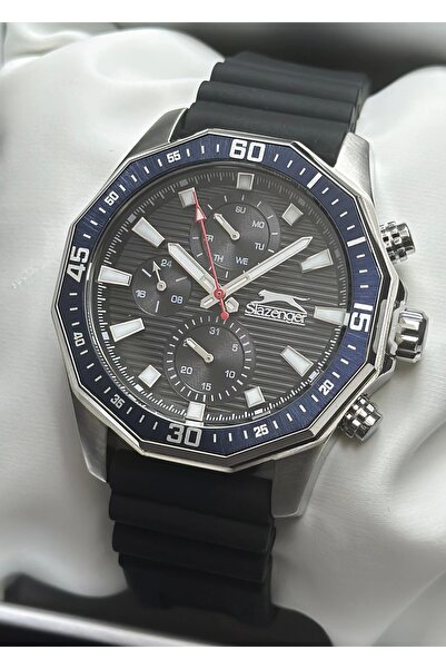 Slazenger ساعة يد رجالية - سلك سيليكون أسود