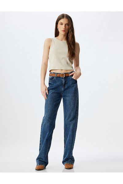 Koton Crew Neck Corded Cotton Slim Fit Crop Tank Top