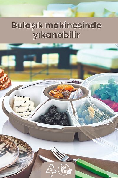 GRİMOR Life 7 Compartment Multi-Purpose Plastic Breakfast and Snack Bowl Set Beige Color-Picnic Set