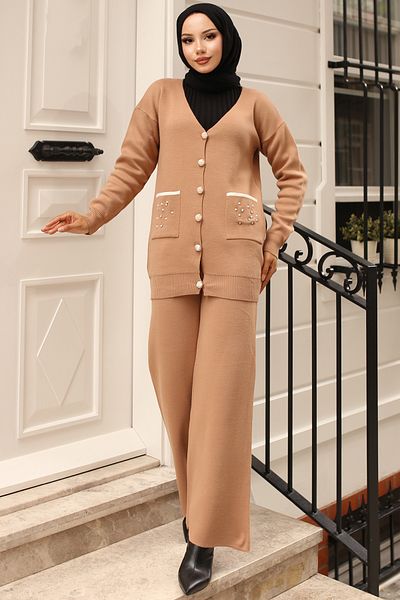 benguen Mink Knitwear Set - 4066 Model, Pocket Stone Detailed