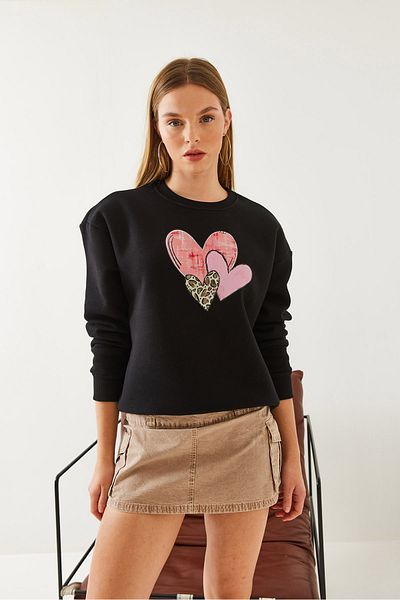 Bianco Lucci Women's Heart Printed Sweatshirt Mbhs017 60601017