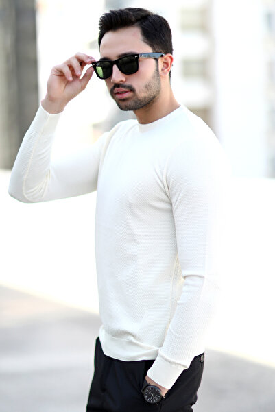 JB John Borners John Borners Men's Ecru O Neck Rice Knitted Knitwear - 1005