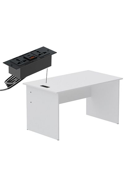 Mahmayi Writing Table With Attached Desktop Socket And USB AC Port - White