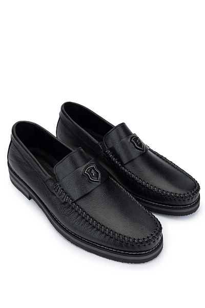 Tamer Tanca Men's Genuine Leather Black Leather Loafer Shoes