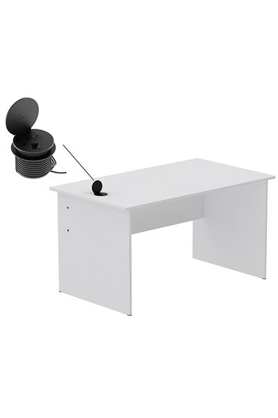 Mahmayi Modern Writing Study Table With Round Desktop Power Module - White