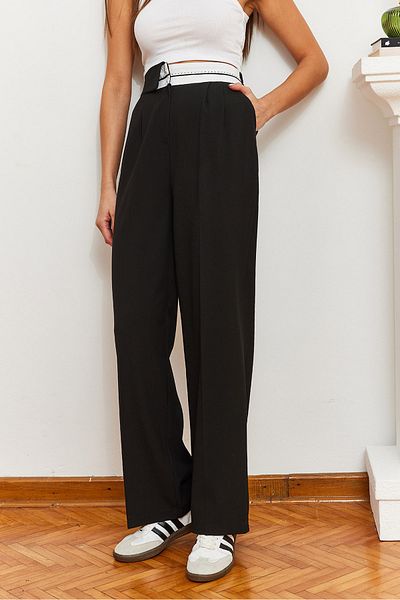 Bianco Lucci Women's Wide Leg Asymmetrical Waist Buttoned Palazzo Trousers 60361004