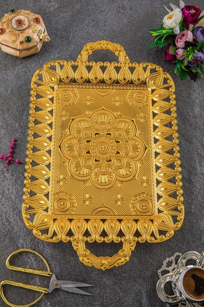 Sena Ecem Dikdörtgen 6 Kişilik Metal Sunum Tepsi (197-6)