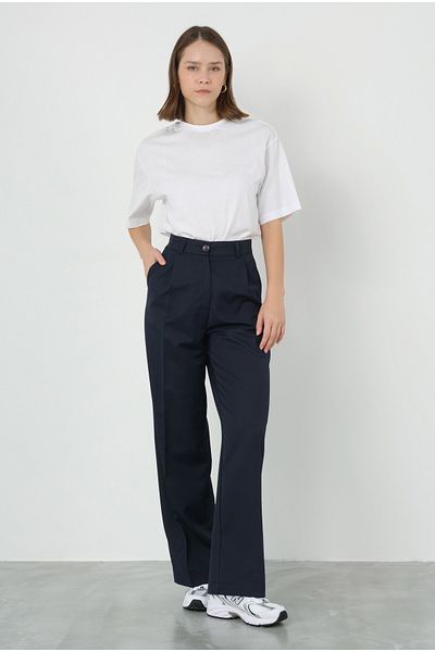 HEQA Pantaloni plisați cu talie înaltă bleumarin închis