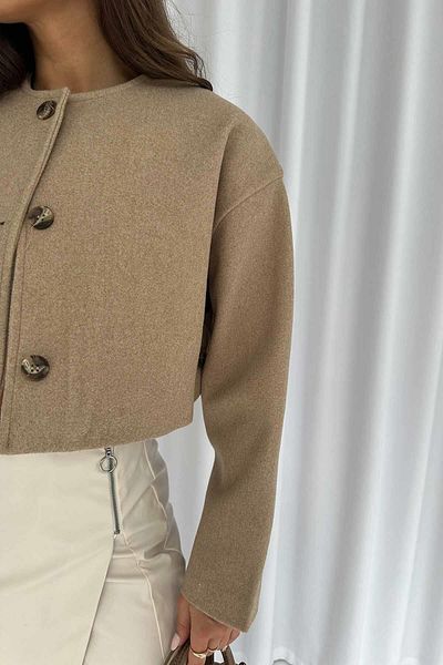 Mine Tan Butik Късо кашмирено яке с подплата и копчета - Бежово