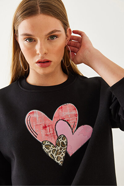 Bianco Lucci Damen-Sweatshirt mit Herz-Print MBHS017 60601017