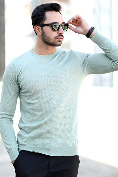 JB John Borners Men's Rice Knit Sweater Light Green Crew Neck Knitwear 100% M...