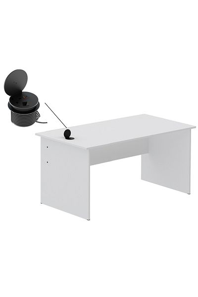 Mahmayi Modern Writing Study Table With Round Desktop Power Module - White