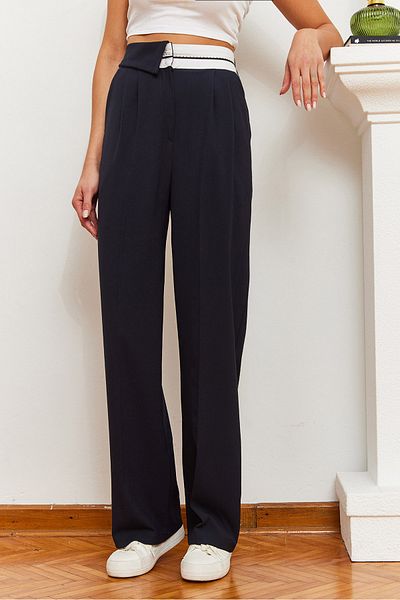 Bianco Lucci Women's Wide Leg Asymmetrical Waist Buttoned Palazzo Trousers 60361004